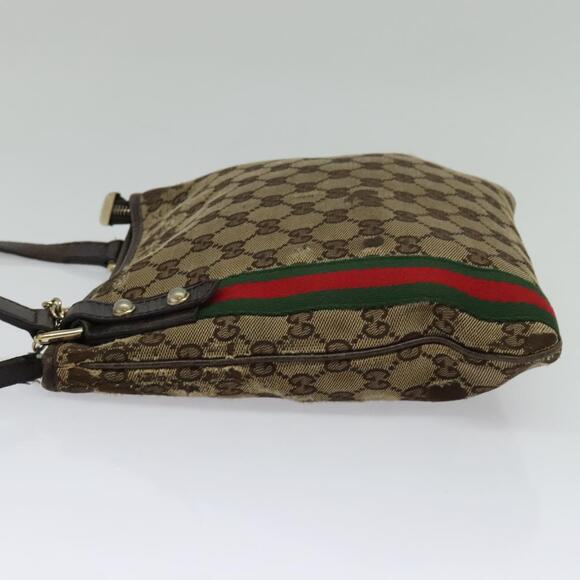 GUCCI GG Canvas Web Sherry Line Shoulder Bag Beige Gold Red - Picture 4 of 12